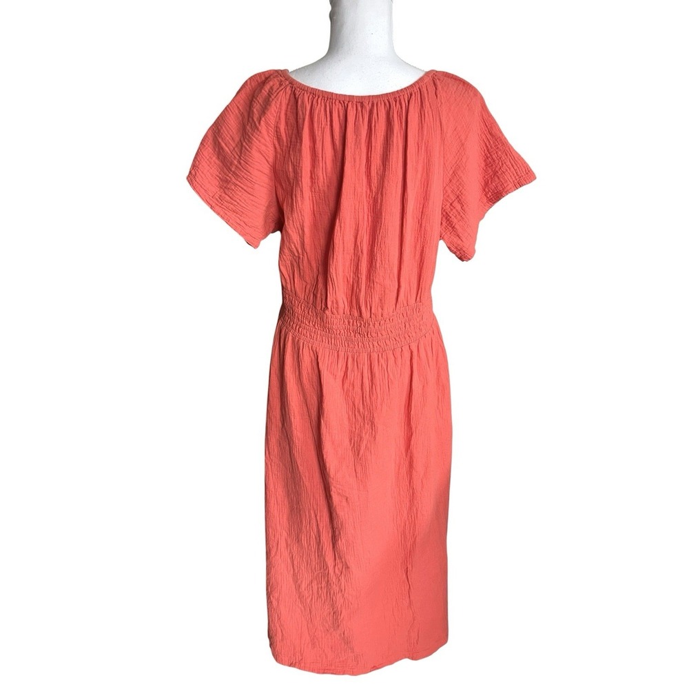 Pact Coastal Double Gauze Boho Coral Midi Dress Sz XL Organic Cotton Beachy - Picture 11 of 16
